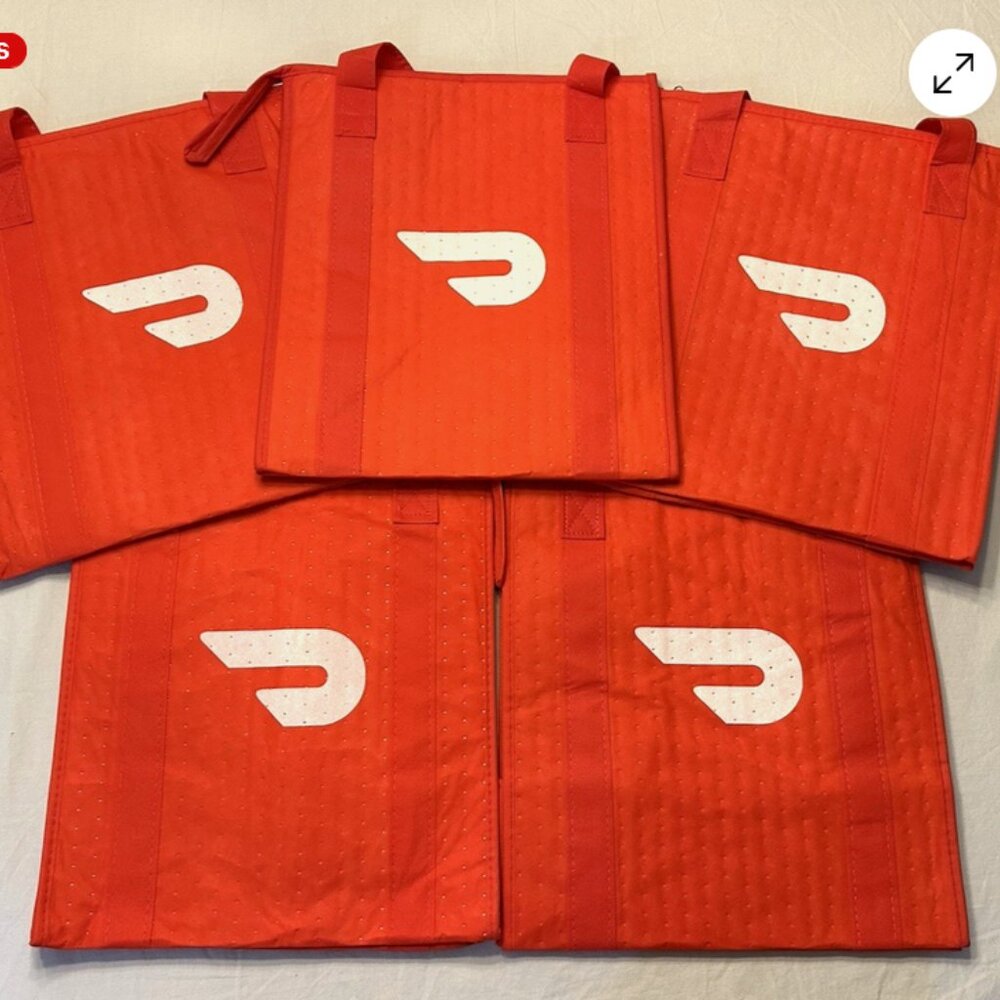 Lot of 5 ~ DOORDASH ~ 13x15x9 ~ Zippered Insulated Delivery Bag / Tote ~